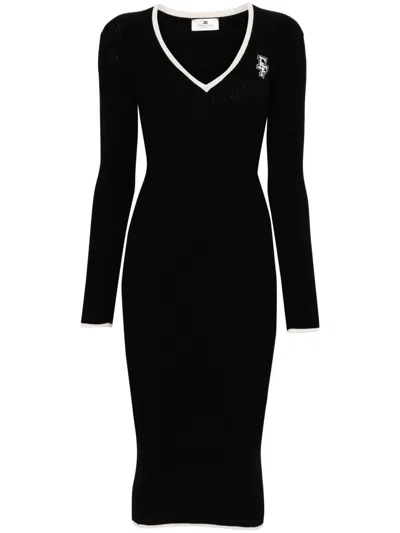 ELISABETTA FRANCHI INTARSIA-KNIT RIBBED MIDI DRESS