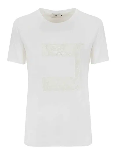 ELISABETTA FRANCHI JERSEY T-SHIRT WITH MACRO VOILE LOGO