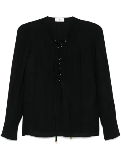 ELISABETTA FRANCHI LACE-UP GEORGETTE BLOUSE