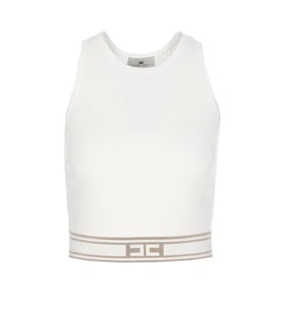 ELISABETTA FRANCHI ELISABETTA FRANCHI LOGO BAND RIBBED KNIT TANK TOP