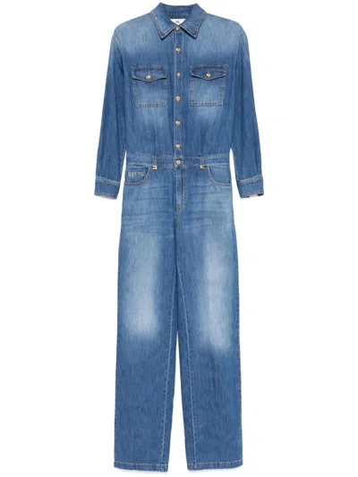 ELISABETTA FRANCHI LOGO-DETAIL DENIM JUMPSUIT