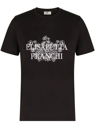 ELISABETTA FRANCHI LOGO-EMBROIDERED T-SHIRT
