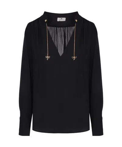 ELISABETTA FRANCHI ELISABETTA FRANCHI LOGO PENDANT V-NECK SHIRT