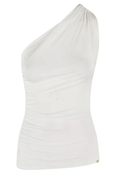 ELISABETTA FRANCHI ELISABETTA FRANCHI ONE-SHOULDER DRAPED TOP WITH TEXTURED FINISH