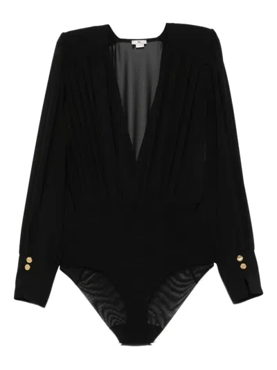 ELISABETTA FRANCHI PLEATED-PANEL BUTTON-CUFF BODYSUIT