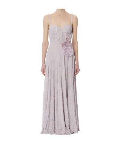 ELISABETTA FRANCHI ELISABETTA FRANCHI FLORAL EMBELLISHED PLEATED SLEEVELESS DRESS