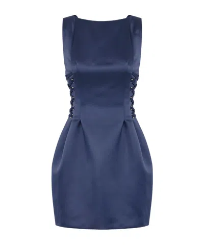 ELISABETTA FRANCHI ELISABETTA FRANCHI BOAT NECK DUCHESS SATIN SLEEVELESS DRESS