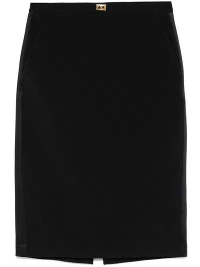 ELISABETTA FRANCHI SATIN-TRIM CREPE MIDI SKIRT