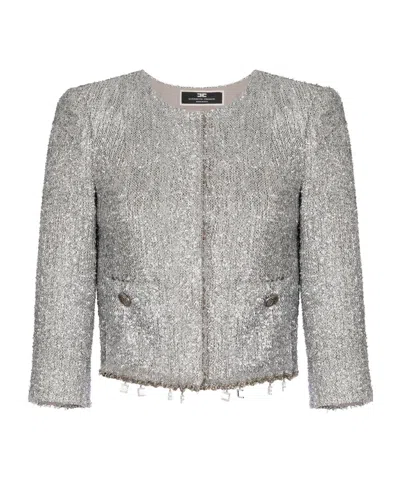 ELISABETTA FRANCHI ELISABETTA FRANCHI COLLARLESS TWEED CROPPED JACKET