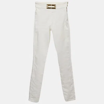 ELISABETTA FRANCHI WHITE DENIM METAL LOGO DETAIL HIGH WAIST JEANS S WAIST 25"