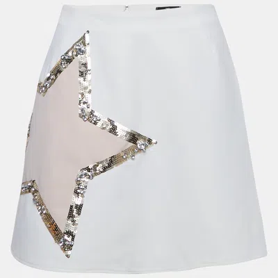 ELISABETTA FRANCHI WHITE STAR EMBELLISHED CREPE MINI SKIRT M