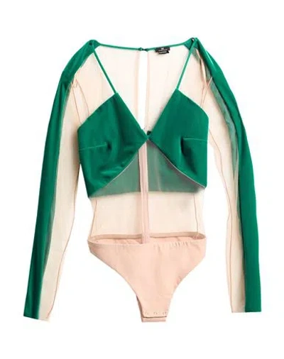 ELISABETTA FRANCHI ELISABETTA FRANCHI WOMAN BODYSUIT GREEN SIZE 8 POLYESTER, ELASTANE, POLYAMIDE