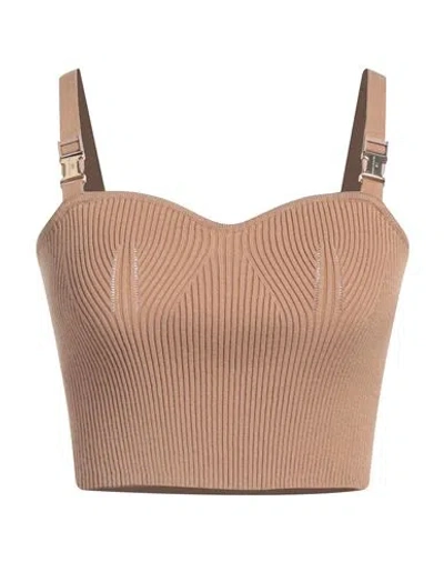 ELISABETTA FRANCHI ELISABETTA FRANCHI WOMAN TOP CAMEL SIZE 8 VISCOSE, POLYESTER