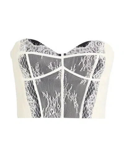 ELISABETTA FRANCHI ELISABETTA FRANCHI WOMAN TOP IVORY SIZE 4 POLYAMIDE, ELASTANE, POLYESTER