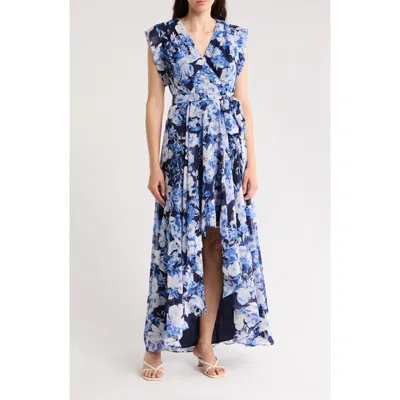 ELIZA J ELIZA J OBI FLORAL CAP SLEEVE HIGH-LOW DRESS