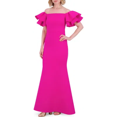 ELIZA J ELIZA J RUFFLE SLEEVE OFF THE SHOULDER MERMAID GOWN