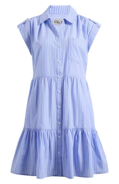 ELIZA J ELIZA J STRIPE TIERED COTTON BLEND SHIRTDRESS