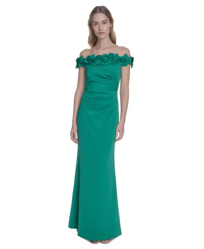 ELIZA J WOMEN'S 3D FLORAL OFF-THE-SHOULDER GOWN