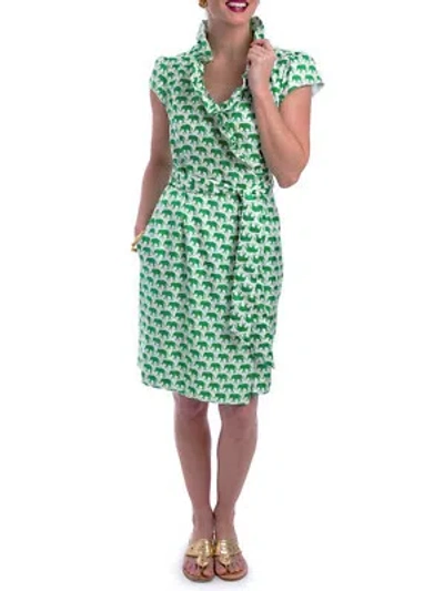 ELIZABETH MCKAY ELIZABETH MCKAY DAMEN WEISS GRÜN ELEFANT SCHOTTLAND KLEID NEU