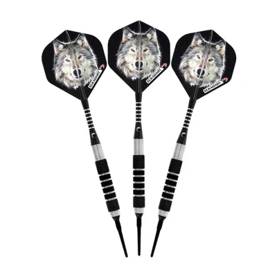 ELKADART LONE WOLF SOFT TIP DARTS SILVER WITH BLACK KNURLING, 14 G
