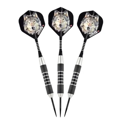 ELKADART LONE WOLF STEEL TIP DARTS SILVER WITH BLACK KNURLING - 23 G