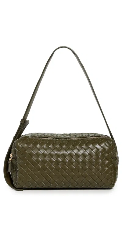 ELLEME TROUSSE WOVEN LEATHER SHOULDER BAG OLIVE GREEN