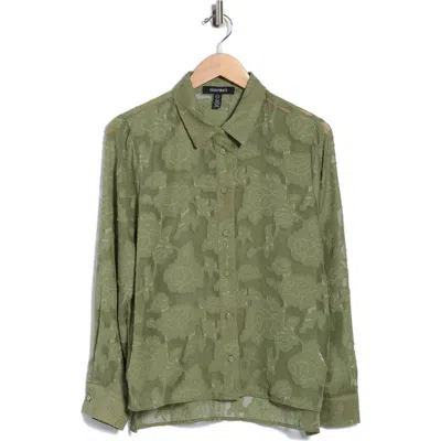 ELLEN TRACY ELLEN TRACY BURNOUT FLORAL BUTTON-UP SHIRT