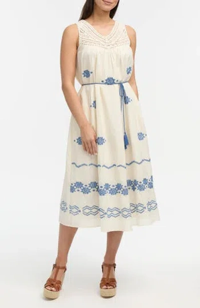 ELLEN TRACY ELLEN TRACY CROCHET TRIM EMBROIDERED MIDI DRESS