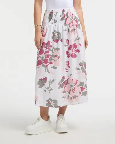 ELLEN TRACY WOMEN'S SMOCKED WAIST LINEN-BLEND SKIRT