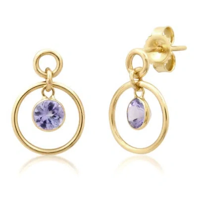 ELLIOT YOUNG ELLIOT YOUNG 14K DOUBLE CIRCLE STUDS WITH DANGLING GREEN SAPPHIRE ROUND + TEARDROP BEZEL