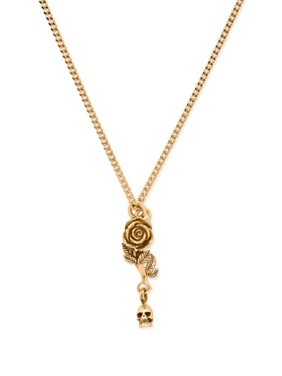EMANUELE BICOCCHI ROSE & SKULL PENDANT NECKLACE