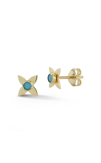 EMBER FINE JEWELRY 14K GOLD & TURQUOISE FLOWER STUD EARRINGS