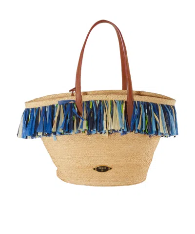 PUCCI PUCCI PUCCING LOGO PLAQUE FRINGED BEACH BAG
