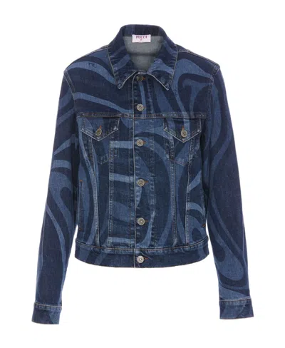 PUCCI PUCCI SWIRL-PRINTED BUTTON-UP DENIM JACKET