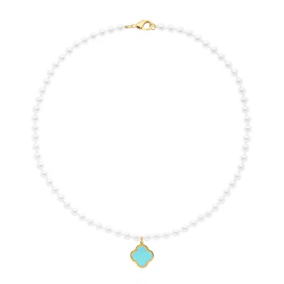 EMMA HOLLAND JEWELLERY WOMEN'S BLUE / WHITE PEARL & ENAMEL FLOWER PENDANT