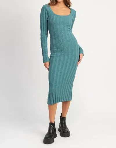 EMORY PARK SQUARE NECK RIBBED MIDI DRESS IN LIGHT TEAL
