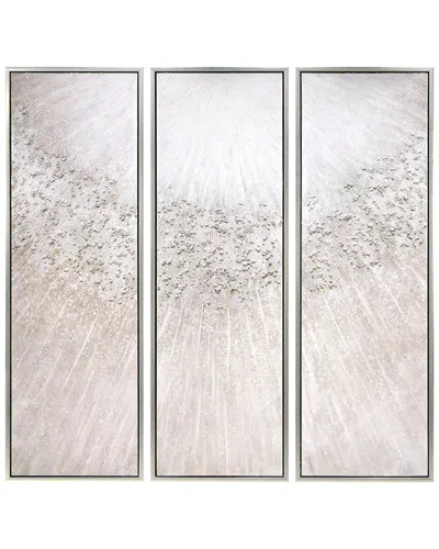 EMPIRE ART DIRECT EMPIRE ART DIRECT SILVER RADIANT TRIO TEXTURED GLITTER HAND-PAINTED FRAMED CANVAS WALL ART WITH SILV