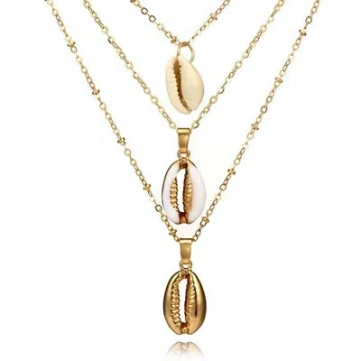 EMPIRE LADIES SHELL NECKLACE COWRY SHELL 3ER CHAIN 750 GOLD 18K GOLD PLATED A3314