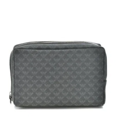 EMPORIO ARMANI BLACK AND GRAY LOGO PRINTED HANDBAG