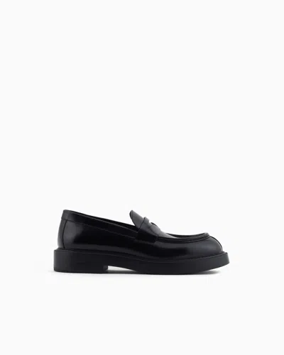 EMPORIO ARMANI BRUSHED LEATHER LOAFERS