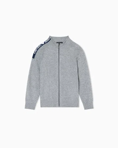 EMPORIO ARMANI WOOL-BLEND ZIP-UP JUMPER WITH JACQUARD LOGO