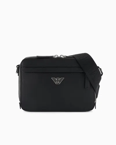 EMPORIO ARMANI ASV REGENERATED SAFFIANO LEATHER MINI CAMERA BAG WITH EAGLE PLATE