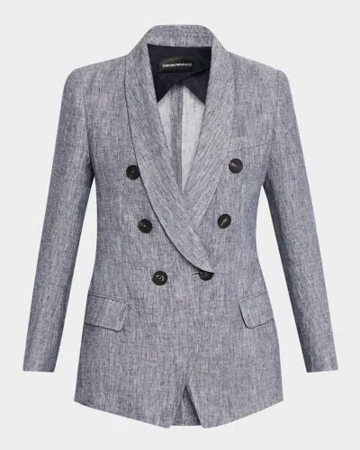 EMPORIO ARMANI DOUBLE-BREASTED LINEN CHAMBRAY BLAZER