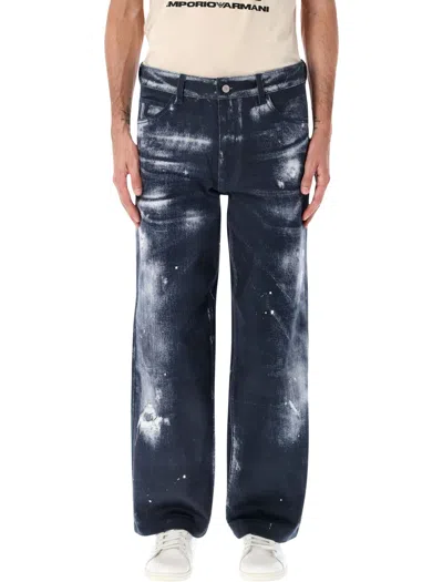 EMPORIO ARMANI EMPORIO ARMANI EMPORIO ARMANI ORGANIC COTTON DRILL JEANS WITH USED-EFFECT PRINT