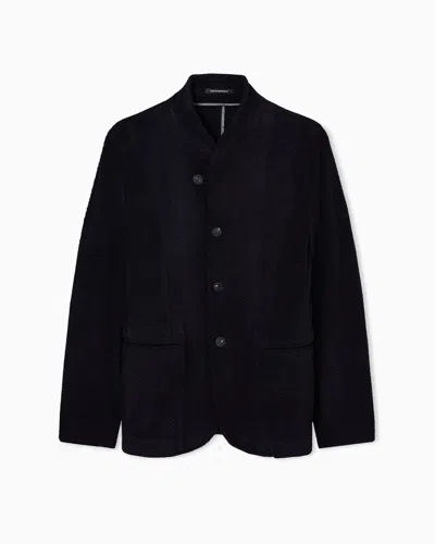 EMPORIO ARMANI GURU COLLAR JACKET IN TERRY JERSEY WITH A CHEVRON MOTIF