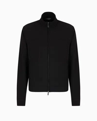 EMPORIO ARMANI ICON FULL-ZIP BLOUSON IN PIQUÉ-EFFECT MICRO-TEXTURED CRÊPE JERSEY