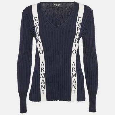 EMPORIO ARMANI ICON NAVY BLUE LOGO COTTON KNIT JUMPER XL