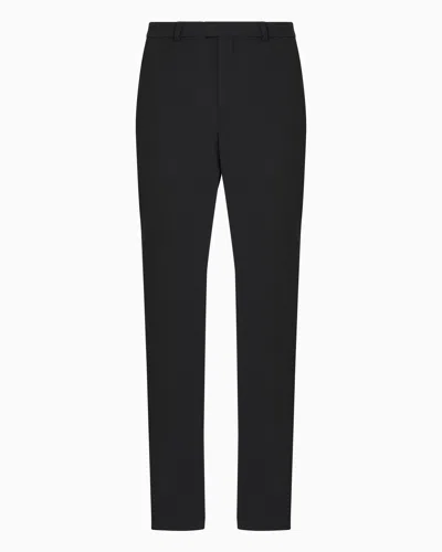 EMPORIO ARMANI ICON PIQUÉ-EFFECT MICRO-TEXTURED CRÊPE JERSEY TROUSERS