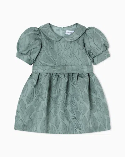 EMPORIO ARMANI LEAF DESIGN JACQUARD DRESS WITH PUFF SLEEVES