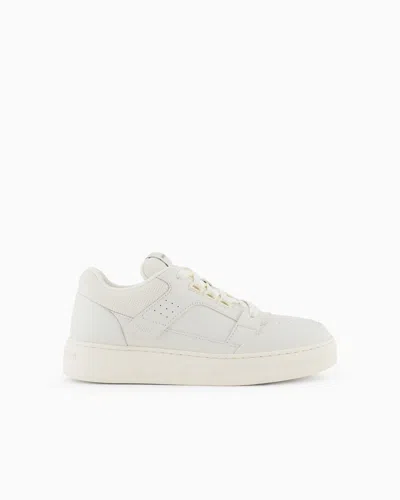 EMPORIO ARMANI LEATHER AND MESH SNEAKERS WITH CONTRASTING DETAILS